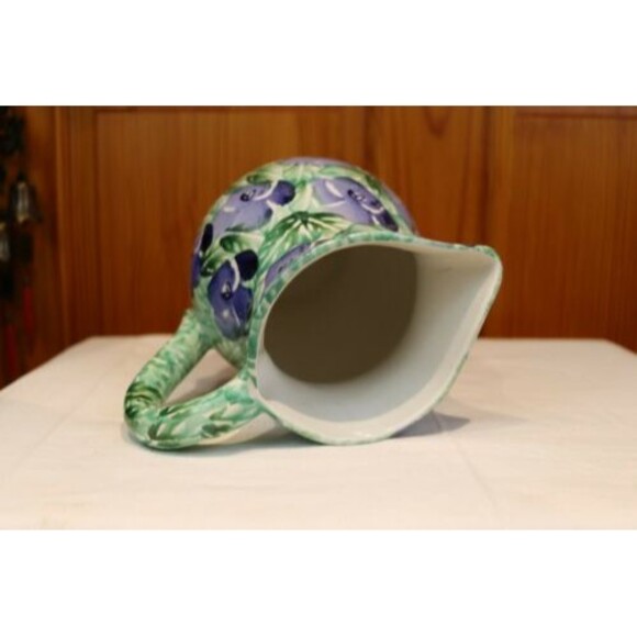 Bloomingdales Italy Hand Painted Italy Pottery Pitcher Floral Blue Pansy - Picture 4 of 7
